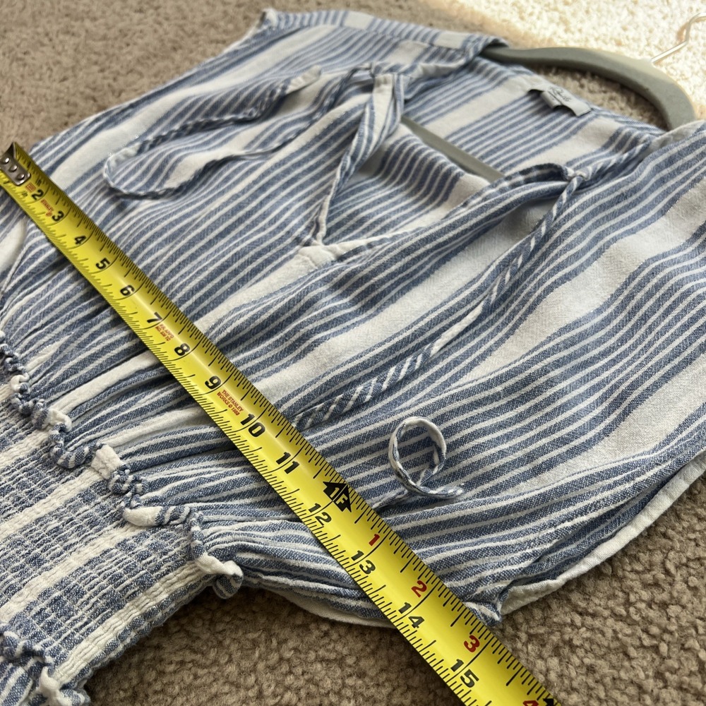 Rails Dress Womens S Blue Striped Ashlyn Midi Linen Blend Smocked Ruffle Pockets - Picture 5 of 10